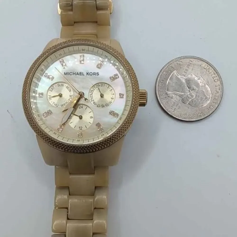 Michael Kors MK5039 Jet Set Women's Watch Cream Resin Gold Tested New Battery